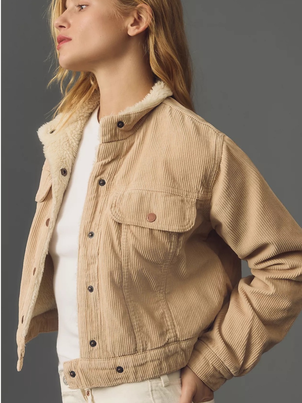 Pilcro Beige Corduroy Teddy-Lined Jacket